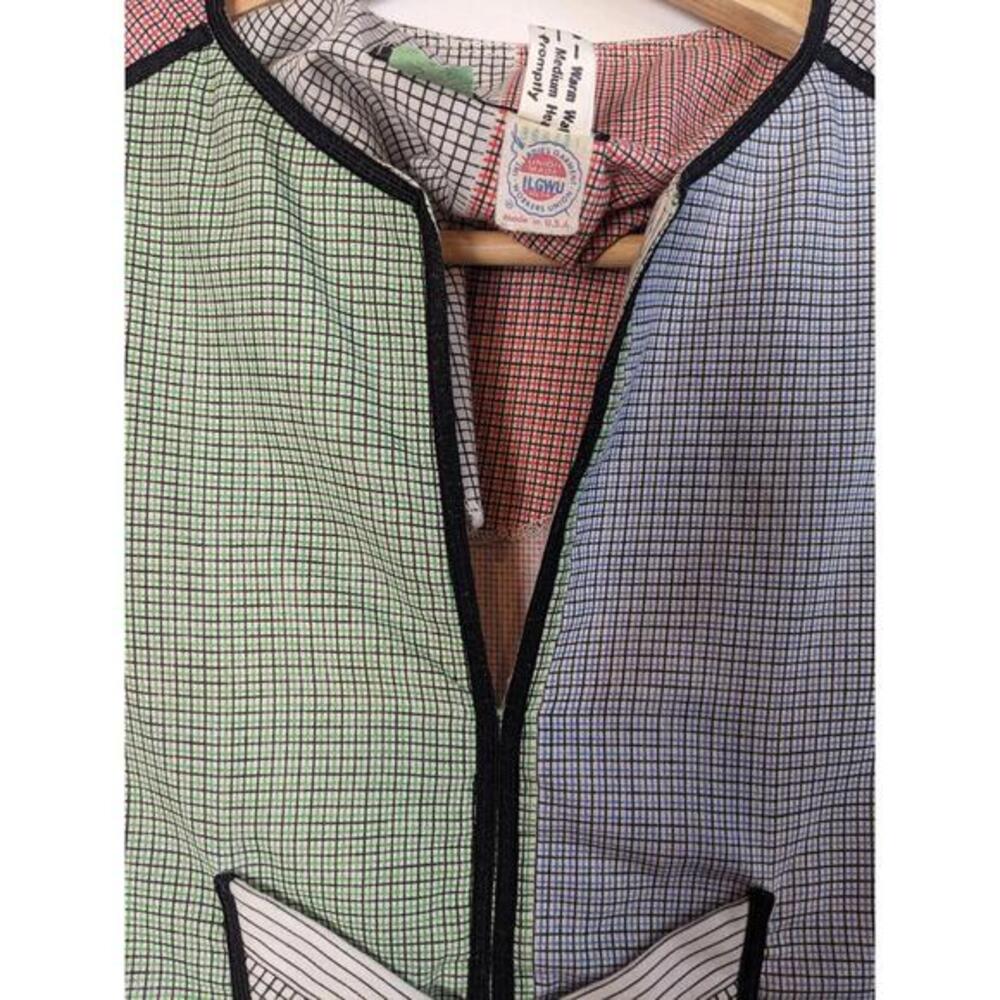 Bugaboo 70s cotton flare sleeve blouse geometric multicolor front pocket pull on - Picture 3 of 9